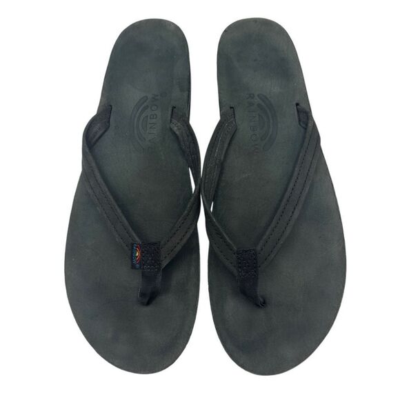 Rainbow Sandals Double Layer Arch Support Leather Medium Strap Black Women’s 11 - Picture 1 of 11
